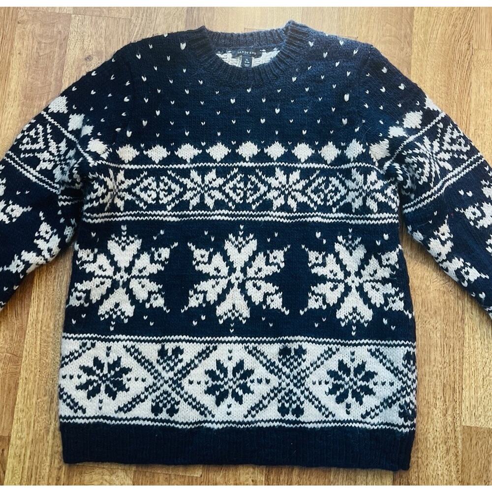 Lands End Womens Plus XL 18-20 Snowflake Fair Isle Sweater Acrylic/wool Winter - Picture 1 of 7